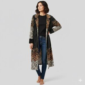 Lily Black and Animal Print Velvet Cardigan